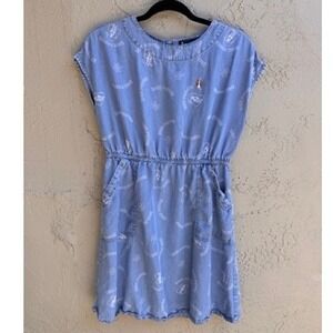 Hush Puppies Camden Dog Logo Print Elastic Waist Pockets Dress MEDIUM Retro